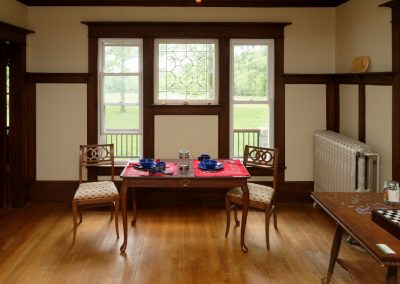 Inside the Rogler home with table, chairs and checker board
